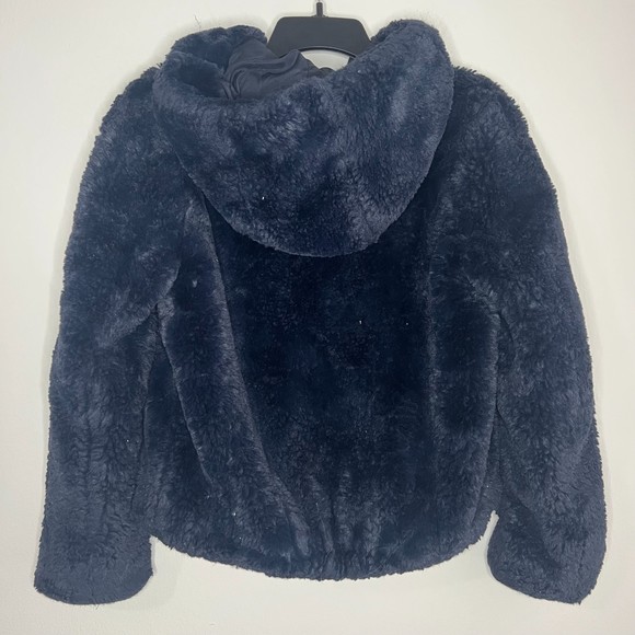 Rachel Zoe Navy Faux Fur Jacket with Hood Size Medium Women's - Picture 4 of 8